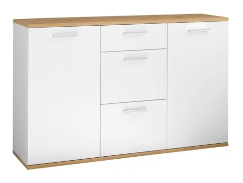 DEINE TANTE EMMA 43-252-V6 Kommode BC 1035 - Skandinavische Kommode im Landhausstil mit 3 geräumigen Schubladen und 2 Türen, ideal für stilvolle Aufbewahrung in jedem Raum.