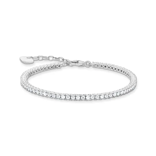 Thomas Sabo Damen Tennisarmband mit weißen Zirkonia-Steinen - Elegantes Damen Armband aus 925er Sterlingsilber, ideal zum Kombinieren oder allein als strahlender Blickfang. Mit verstellbarer Länge von 16-19 cm.