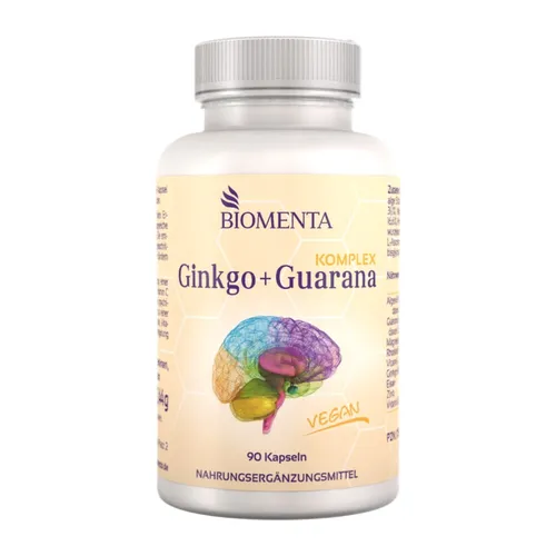 [124,10€/1Kg] Ginkgo Biloba Guarana Kapseln Komplex –BIOMENTA- 90 St. – vegan