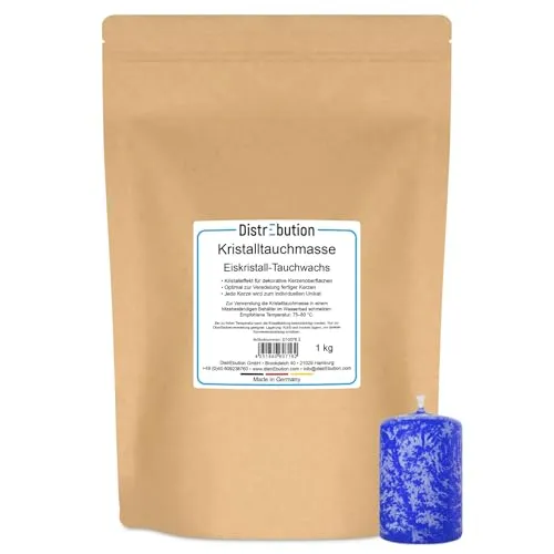 Effektwachs zum Kerzenüberzug 1 kg - Schneekristalltauchmasse mit Kristalleffekt - Hochwertiges Schneekristalltauchwachs aus Deutschland für beeindruckende Kerzenüberzüge. Ideal für farbige Kerzen, ohne die Farbe zu überdecken. Tauchtemperatur von 75 - 80 °C für beste Ergebnisse.