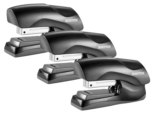 Bostitch Office Robustes Heftgerät, 40 Blatt Kapazität, kein Marmeladen, halber Streifen, passt in die Handfläche, für Klassenzimmer, Büro oder Schreibtisch, schwarz, 3er-Pack