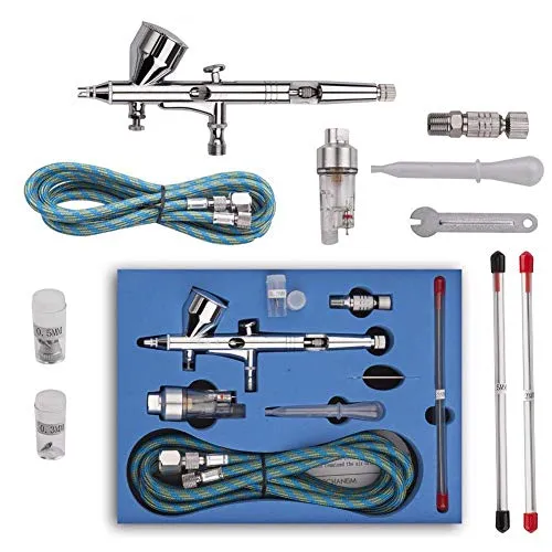 Dual Action Airbrush Set 50 PSI Luftkompressor, Airbrushpistole mit 0,2 mm 0,3 mm 0,5 mm Düsen Air Lack Airbrush für Auto, Nagel, Make up, Kuchen, Dekoration, Kunst, Zeichnen, Handwerk, Tattoo