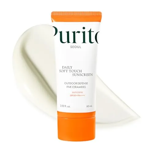 Purito SEOUL - Daily Soft Touch Sunscreen SPF50+ PA++++ - Sonnenschutzmittel mit SPF50+ PA++++, ideal für ölige und Mischhaut. Schützt vor UV-Strahlen und stärkt die Hautbarriere mit 5 Ceramiden für ein mattes Finish ohne fettigen Film.