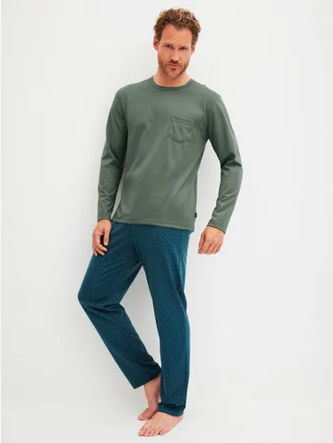 CALIDA Schlafanzug Relax Imprint 2 (2 tlg) Langarm-Shirt & Hose mit geradem Bein