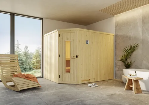 Weka Ecksauna VARBERG 4 HT - Sauna für entspannende Wellnessmomente, mit hochwertiger Verarbeitung und Platz für bis zu 4 Personen.