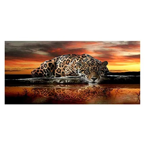 DCIDBEI DIY 5D Diamant Gemälde Malen nach Zahlen Erwachsene Diamant Gemälde Diamond Painting Kunst Leoparden Strass-Stickerei Kreuzstich Kunst für Home Office Hotel Salon Wand Decor 45 x 90 cm