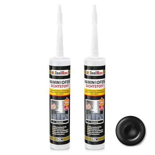 Isolbau Kamin & Ofen Dichtstoff - Feuerbeständige Dichtmasse bis 1500 °C - Für Reparatur & Füllung von Rissen in Kaminen & Öfen - Schwarz, 2 x 300 ml Tube