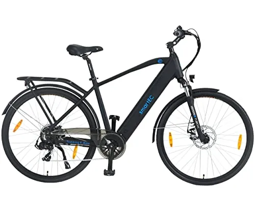 smartEC Trek-28H E-Bike Trekking Herren - E-Bike mit 250W Hinterradmotor und 36V/13Ah Akku für bis zu 90 km Reichweite. Ideal für Trekking und Cityfahrten, ausgestattet mit sicherem Bremssystem und 7-Gang Schaltung.