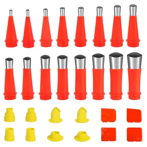 Newpop Kartuschenspitzen, Silikon Spitzen, Silikonspritze, Silikondüsen, Dichtungsdüse, Dichtungsfinisher Einteiliger, Abdichten Düsen, Edelstahldüsen, Gummidüse Kit (16 Düsen + 8 Basen + 4 Schaber)