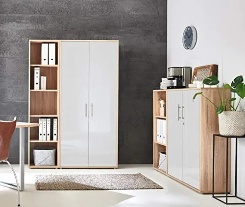 Schrankwand TABOR 4 - Büroregal und Aktenschränke abschließbar - Home-Office-Aufbewahrungsschränke mit abschließbaren Türen, verstellbaren Einlegeböden und pflegeleichter Oberfläche in verschiedenen Farbvarianten.