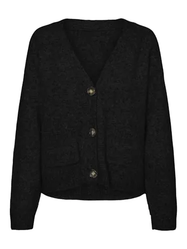 Vero Moda Strickjacke VMBOOM LS V-NECK BUTTON CARDIGAN GA NOOS, Black - Modische Cardigan in Loose Fit mit V-Ausschnitt und praktischen Eingrifftaschen, aus pflegeleichtem, elastischem Strickmaterial für optimalen Komfort.