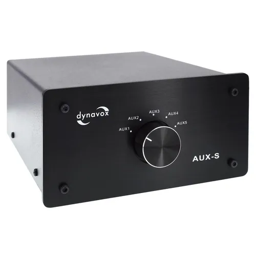 Dynavox AUX-S Eingangs-Erweiterung Umschalter - HiFi-Kabel für bis zu 5 HiFi-Geräte, mit eleganter Aluminium Frontplatte und vergoldeten Kontaktflächen für optimalen Klang.