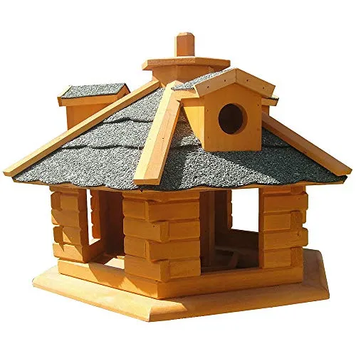 Melko Vogelhaus 6-eckig mit Bitumschindeln und Futterspender aus Holz 48 x 33 cm, vorbehandelt