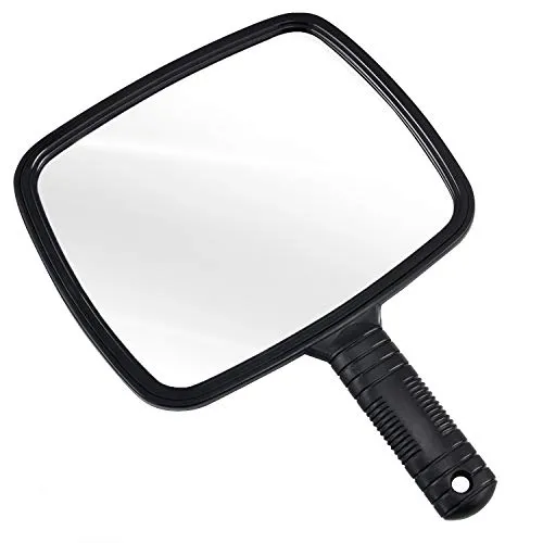 TRIXES Spiegel Hand - Salon Friseur Handspiegel - für Friseur und Beauty - für professionelle Friseure und Friseure - Schwarz - Weitwinkel - und Herrenfriseursalon-Handspiegel mit Griff
