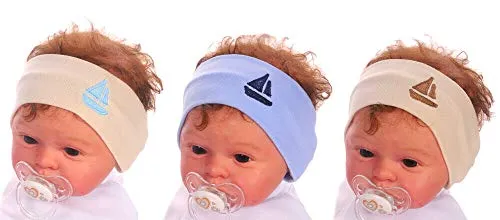 Baby Kinder Haarband Stirnband Hairband Blau creme mit Schiff festlich sommerlich La Bortini (creme - beige, 35-43)