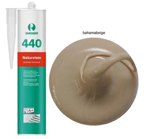 Ramsauer Dichtstoff Ramsauer 440 Naturstein Silikon Dichtstoff 310ml Kartusche, gebrauchsfertig, UV beständig, neutral vernetzend, schnellhärtend, pilzhemmend