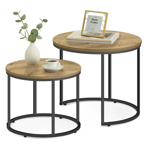 Couchtisch 2er Set Rund im Loft Design - Set aus 2 stilvollen Couchtischen in verschiedenen Größen (53cm und 43cm) aus robusten Materialien mit kratzfester Oberfläche. Ideal für das Wohnzimmer – vielseitig einsetzbar und elegant im modernen Loft-Stil.