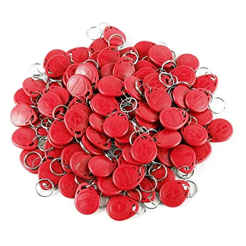 LUCINE 100pcs 125KHz RFID-Schlüsselanhänger Zugangskontrollkarte RFID-Schlüsselanhänger für das Türzugangskontrollsystem TK4100 / EM4100 (Red)