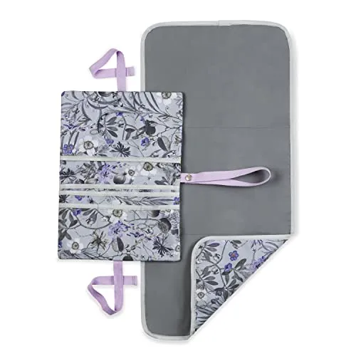 hauck Windeltasche mit Wickelunterlage Change N Walk für Unterwegs, Baby Wickeltasche Organizer, Wickeltetui mit Schlaufe für Kinderwagengriff, Wickelclutch, Abwischbar (Floral Grey)