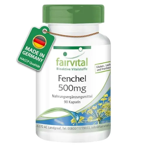 Fenchel 500mg, Foeniculum vulgare Miller, vegan, ohne Magnesiumstearat, 90 Fenchel-Kapseln