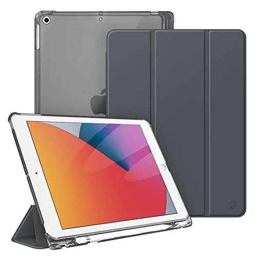 Fintie Hülle für iPad 9. Generation 2021/8. Gen 2020/7. Gen 2019 10.2 Zoll mit Stifthalter, ultradünne leichte Schutzhülle mit transparenter Rückseite und Auto Schlaf/Wach Funktion, Himmelgrau