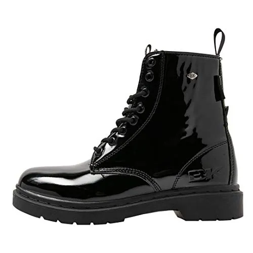 British Knights Damen Elegante Stiefelette Blake Lack B46-3601 Schwarz - Modische Sneaker-Stiefelette aus hochwertigem Kunstleder mit bequemer Weite und 3 cm Blockabsatz, ideal für stilvolle Freizeitlooks.