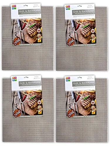 HAC24 4er Set Premium BBQ Dauer Grillmatte Antihaft für Gasgrill und Holzkohle Wiederverwendbar Grill Unterlage Matte Grillunterlage Grillgitter Backmatte