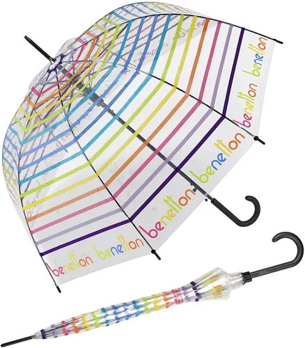 Benetton Regenschirm Automatik Glocke transparent durchsichtig Signature Stripes
