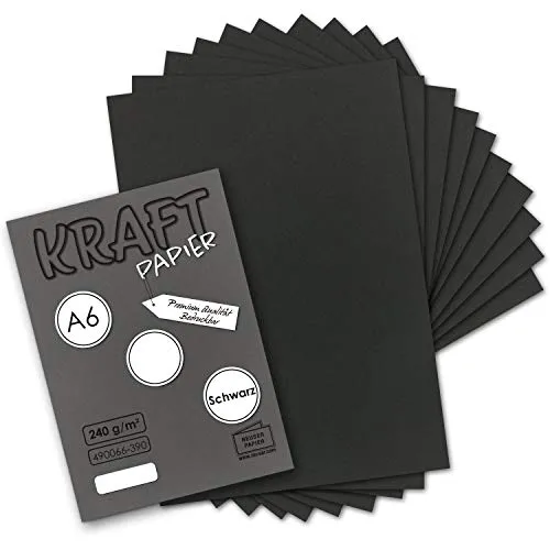 NEUSER PAPIER 50x Kraftpapier schwarz Bastel- Bogen A6-105 x 148mm - Bastelpapier, Tonpapier, Buntpapier, Fotokarton, Postkarten aus Natur-Karton - 240 g/m²