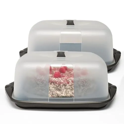 Hausfelder Kuchen Transportbox Set – 2 x Quadratische Kuchentransportboxen mit Deckel - Praktisches Set mit zwei quadratischen Kuchentransportboxen, ideal für frische Kuchen und Snacks. Mit sicherem 2-Klick-Verschluss und umklappbarem Muffin-Einsatz – perfekt für Feste und Transporte.