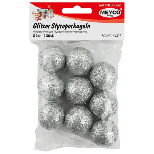Styropor Kugeln Glitzer Silber 30mm - 9 Stück