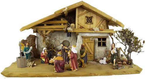 Wunderschöne Weihnachtskrippe Olbernhau inkl. 11-tlg. Figurensatz K 604