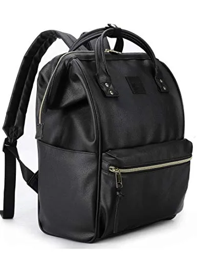 Kah&Kee Damen Leder Rucksack -Wasserdicht 15 Zoll Elegant Laptop-Taschen für Lehrerinnen & Büro-Arbeit, ideal für Reisen (Schwarz, mittel)
