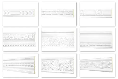 HEXIM Perfect 2 Meter Flachprofile - große Auswahl, Serie 2 (AC264-50x23mm) - Stuckprofil aus PU gemustert, weiß, stoßfest - Flachleiste Dekorleiste Wandleiste Zierprofile