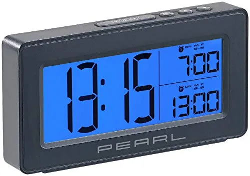 PEARL Digitaler Reisewecker: Digitaler Reise-Wecker mit 2 Weckzeiten, großes, beleuchtetes Display (Reisewecker mit Beleuchtung, Mini Uhr, Beleuchtete)