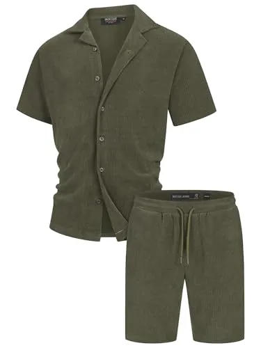 Indicode Herren INZandro Shorts & Shirt Set | Komfortables Baumwollmischung Bundle in Army, M - Stylisches Set mit Shirt und Shorts für lässige Looks. Der elastische Bund sorgt für eine individuelle Passform, während das atmungsaktive Material für hohen Tragekomfort sorgt. Praktische Taschen bieten zusätzlichen Stauraum.