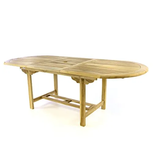 Divero Ausziehbarer Gartentisch Livorno aus Teak-Holz, unbehandelt – Farbe: Braun