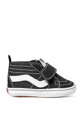 Vans Sk8-hi Crib Babyschuhe Schwarz EU 18 - Babysneakers im ikonischen Sk8-hi Stil, mit robustem Canvas-Obermaterial, Klettverschluss für leichtes An- und Ausziehen und legendärer Vans-Waffelsohle für optimalen Komfort.