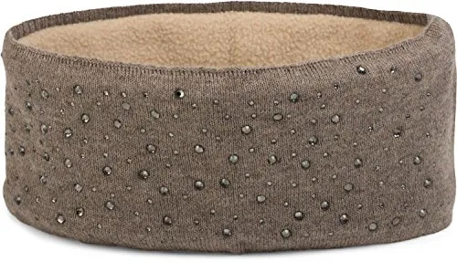 styleBREAKER Damen Stirnband mit Strasssteinen und weichem Fleece-Innenfutter, Feinstrick Haarband, warmes Headband 04026003, Farbe:Braun