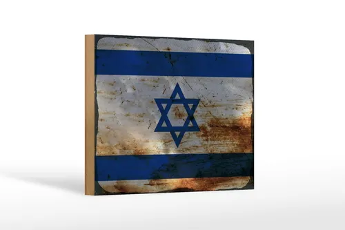 Holzschild Flagge Israel 18x12 cm Flag of Israel Rost Deko Schild