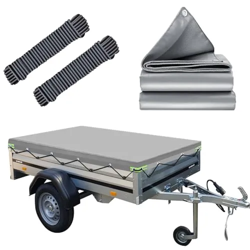 Anhängerplane Flachplane 212x123x7.5cm, WASSERFEST Anhänger Abdeckplane mit Planenseil, Ideal für Brenderup 1205 & KIPPI200 und 500kg/750kg/850kg 204x116cm Anhänger