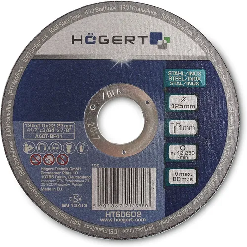 HÖGERT TECHNIK HT6D602 Schleifscheibe für Metall/Inox, 125 mm, ultradünn 1,0 mm