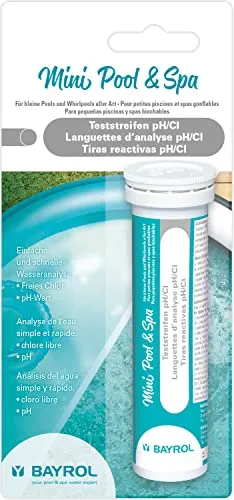 BAYROL Mini Pool&Spa Teststreifen pH/Cl - 25 Teststreifen für die schnelle und einfache Wasseranalyse - pH-Wert & freies Chlor – Pools & Whirlpools - Teststrips - Wassertester