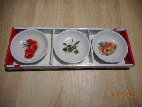 3er Set Tapas Schalen, Auflaufformen aus Keramik, mit Motiv 10x2 cm