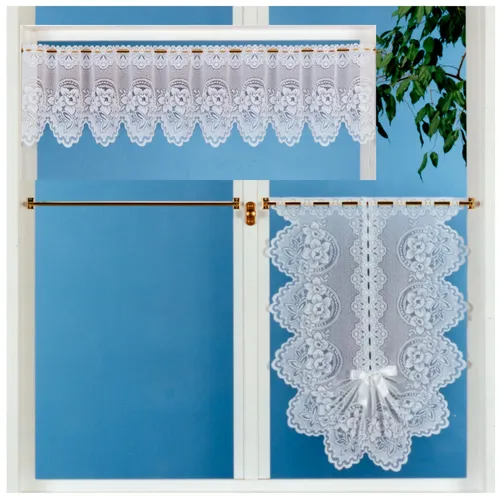 heimtexland Scheibengardine Blumen Gardine gebogt I vielseitige Deko-Varianten (1 St), Stangendurchzug, halbtransparent, Jacquard, Bistrogardine I Muschelbogen I Schwalbenschwanz I weiß