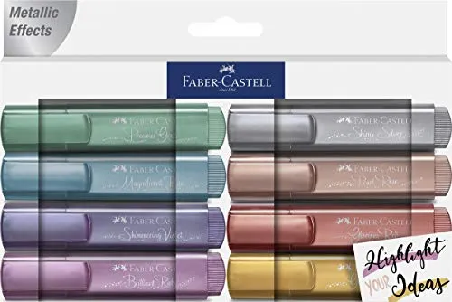 Faber-Castell 154625 - Textmarker Set TL 46, 8er Etui, Metallic Farben, mit langlebiger Keilspitze, Strichbreite 1-5 mm