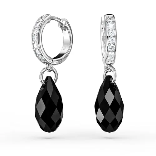 Schöner-SD Creolen Ohrringe 925 Silber mit 17mm Tropfen hängend schwarz