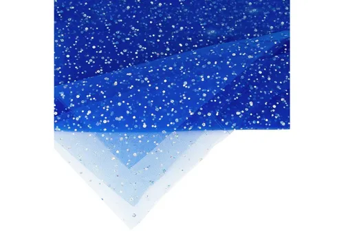 Creativery Stoff, Tüll Stoff mit Glitzer Punkten 150cm x 3m Blau