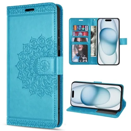 Hülle Kompatibel mit Apple iPhone 15 | Klapphülle Schutzhülle mit Kartenfächer Kompatibel für iPhone 15 | Magnetverschluss Flip Case | Blau