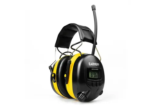 EARMUFF Kapselgehörschutz 31dB AM/FM/AUX - Schwarz/Gelb - Gehörschutz mit breitem Kopfband, ideal für laute Umgebungen. Schützt effektiv vor gesundheitsschädlichem Lärm und bietet AM/FM-Radio sowie AUX-Anschluss für Unterhaltung.